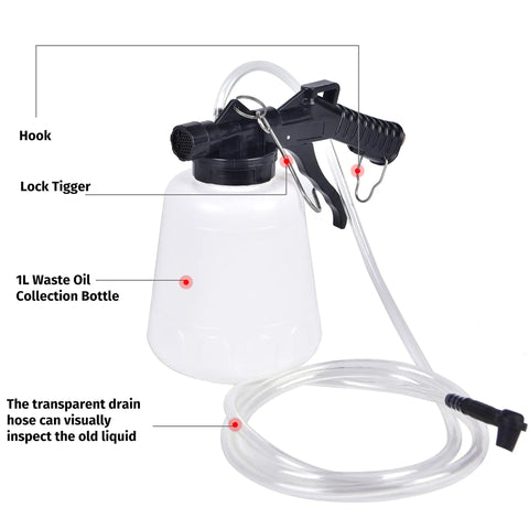 1L Pneumatic Brake Fluid Bleeder Kit With Hanging Hook Vacuum Bleeder Tool For Automotive Brakes, white bottle with trigger handle