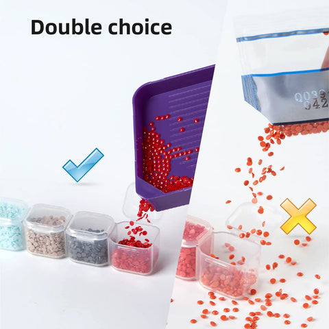 46 Piece DIY Diamond Painting Tools And Accessories Kit With Multiple Pen Sizes Tweezers Glue Diamond Correction And A 28 Bottle Storage Box For Easy Desk Organization Perfect For Adults Craft Lovers At Home showing bead storage options with plastic containers and bags