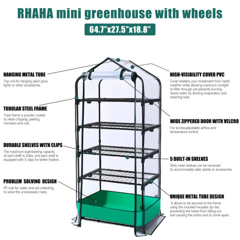 Five-Tier Rolling Greenhouse For Indoor And Outdoor Use With PVC Cover, Adjustable Shelves, Waterproof Mat, Cover Tape And Easy Roll Wheels, A Portable Seedling Grow Tent That Makes Gardening Easy For Everyone