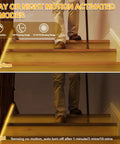 Motion Activated LED Light Strip 16.4ft With Day Or Night Modes lit on stairs, showing daytime and night features