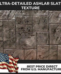 Slate Texture Concrete Stamps 24x24 Inches Pro Grade Durable Polyurethane Rigid Mats For Patios Driveways Walkways And DIY Projects Realistic Ashlar Stone Look Made In USA, close-up view of ashlar stone pattern.