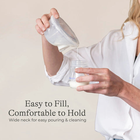 Soft Anti Colic Nipples For Everyday Bottle Feedings Paired With 5 Oz Breastmilk Storage Bottles In A Four Pack, easy pouring.