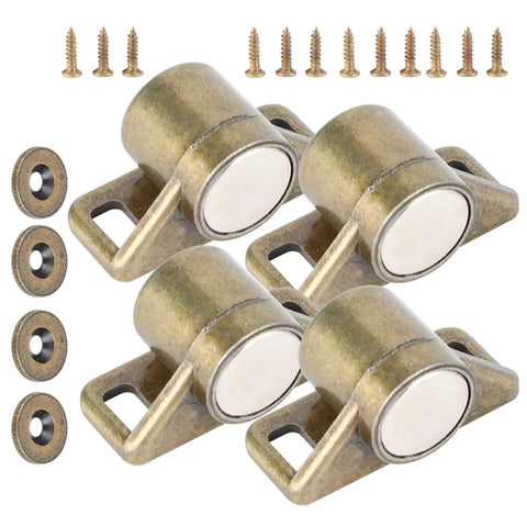 Vintage Zinc Alloy Magnetic Door Catches Set for Cabinets and Drawers, Tough Magnetic Hold, bronze finish, 4-pack with screws