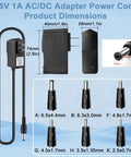 15V 1A AC/DC adapter power cord dimensions with 6.6ft length and interchangeable tips, part of No Fuss Heavy Duty Plug And Play Car Jump Starter Power Cord Replacement Charger Adapter.