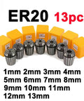 Top Tier ER11 ER16 ER20 ER25 ER32 Collet Chuck Set With High Precision 1 To 16mm Jaw For Lathe Milling And Boring Tools. ER20 13-piece set.