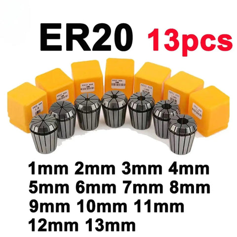 Top Tier ER11 ER16 ER20 ER25 ER32 Collet Chuck Set With High Precision 1 To 16mm Jaw For Lathe Milling And Boring Tools. ER20 13-piece set.