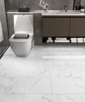 Bathroom showing peel and stick floor tiles for bathrooms DIY friendly waterproof vinyl marble look 12x12 inches 20 self adhesive tiles thick 1.6mm