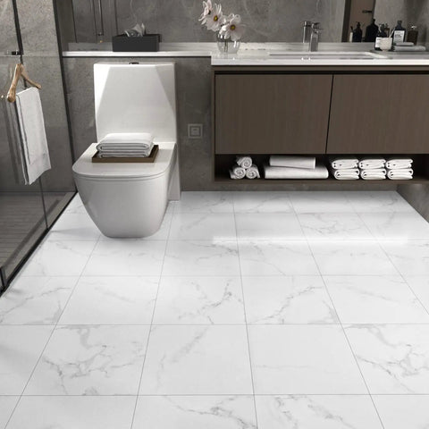 Bathroom showing peel and stick floor tiles for bathrooms DIY friendly waterproof vinyl marble look 12x12 inches 20 self adhesive tiles thick 1.6mm