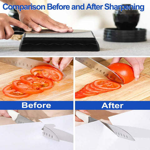 Comparison before and after using Double Sided Diamond Sharpening Stone With Coarse 400 And Fine 1000 Grit, Non Slip Base, Angle Guide.
