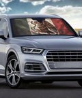 Keep Your Ride Crisp With This Solid Mexican Flag Windshield Sun Shade Universal Fit Car Sun Visor in a silver SUV with clear sky.