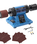 Top Shelf Heavy Duty Leather Burnishing Machine With Variable Speed Dial And Rosewood Edge Polisher For No Fuss Finishing and Quiet Low Noise Bench Grinder Kit with accessory sand sleeves.