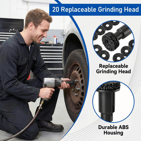 Mechanic using Wheel Hub And Brake Cleaning Tool Kit, 22 Pc Set With 20 Replacement Pads, Fits Half Inch Wrenches Or Drill