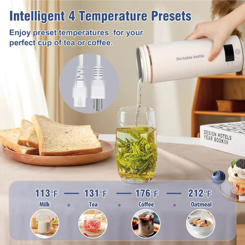 Person using Portable Travel Electric Kettle With Four Temperature Presets 400Ml Mini Hot Water Boiler In 304 Stainless Steel