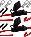 Two Pack Black 8 AWG Inline Fuse Holder With Waterproof Maxi Fuse Block And Premium UL Wire Lugs Copper Stud Rings for heavy duty use.