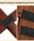 Heavy Duty Matte Black Stainless Steel Mending Plates 4 Pack With Screws on wooden furniture for corner repair and fixing.