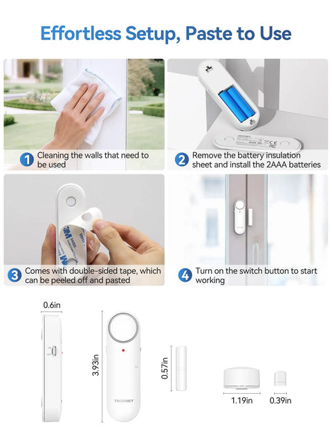2 In 1 Door Alarm And Window Sensor Chime Set For Kid Safety And Home Security With 3 Level Volume Easy Switch Between Alarm And Doorbell Works On Doors And Windows Ideal For Garages And Apartments 3 Pack, white, 3.93in