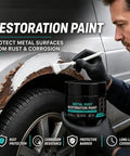 Auto Body Rust Repair Paste Kick Rust To The Curb Heavy Duty Metal Restoration Putty For Wheel Wells And Door Edges Black protective coating applied with brush on rusty wheel arch.