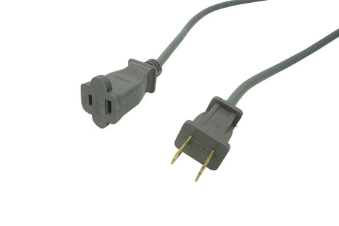 Close-up of a Light Duty 20 Foot Extension Cord For Small Appliances SVT 16 Gauge 125 Volt Indoor Use Gray With Tangle Resistant Vinyl Jacket