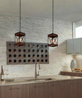 Dope Rustic Farmhouse Pendant Light With Wood And Metal Cage One Light Adjustable Chains Industrial Mini Pendant Ceiling Fixture For Kitchen Island Cafe Bar Black hanging over kitchen island.