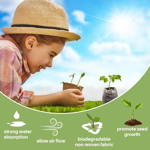 Child planting with 50 Pack 35mm Seed Starter Peat Pellets For Seedlings Easy Transplanting Garden Soil Pods For Starting Seeds Flowers And Vegetables Germination Propagation Tray.