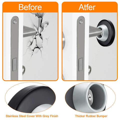 Before and after installing Concave Wall Door Stopper Set With Stainless Steel Bumpers And Grey Rubber Knob Covers