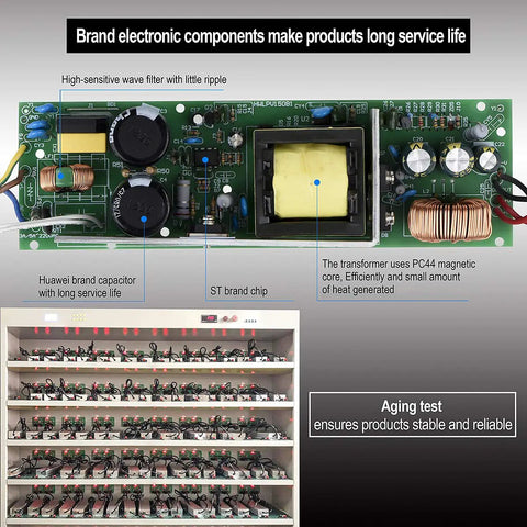 Inside view of Waterproof IP67 LED Transformer Beefy 250W 12V DC Power Supply with aging test equipment