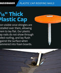 Pro Grade Plastic Cap Roofing Nails With Hella Secure Ring Shank And Tough Electro Galvanized Steel for roof underlayment with orange cap.