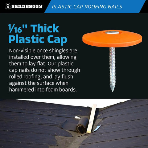 Pro Grade Plastic Cap Roofing Nails With Hella Secure Ring Shank And Tough Electro Galvanized Steel for roof underlayment with orange cap.