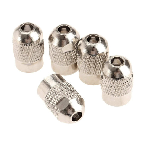 Five Piece Copper Flexible Shaft Screw Top Collet Adapter Set For M8 X 0.75 Threads showing five copper screw caps with textured grip.