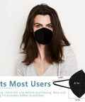 Woman wearing KN95 Face Mask 40 Count 5-Ply Cup Design Dust Protection Masks Breathable Filtration Against PM2.5 Black Color