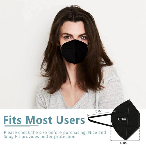 Woman wearing KN95 Face Mask 40 Count 5-Ply Cup Design Dust Protection Masks Breathable Filtration Against PM2.5 Black Color