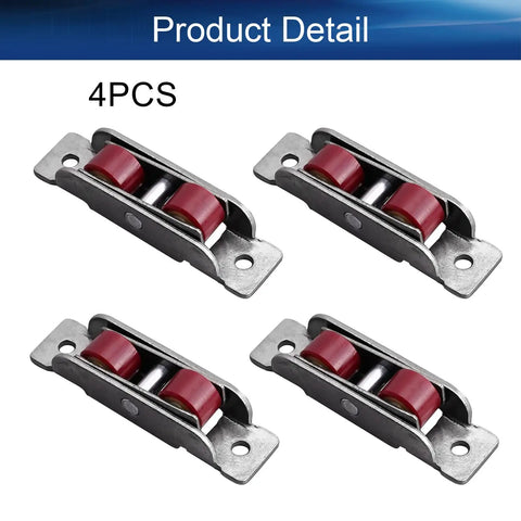 Heavy Duty Double Wheel Pulley With Slick Nylon Glide For Sliding Doors And Windows, stainless steel and red nylon rollers.