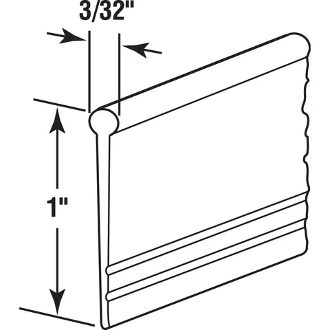 Diagram of Vinyl Shower Door Bottom Sweep, 37 Inch By 1 Inch Strip, Clear Replacement Seal For Hinged Shower Doors, showing dimensions.