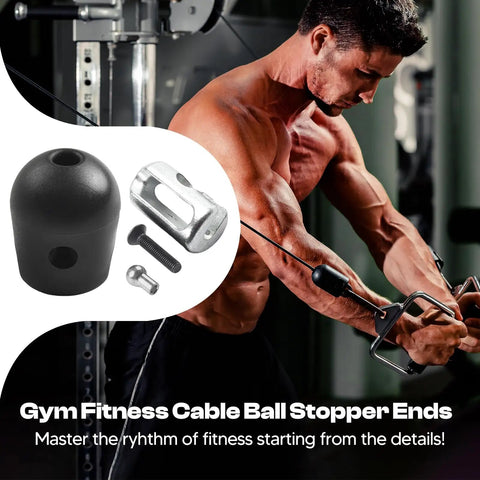 Beefy Rubber Stopper for Gym Pulley Cables 5mm or 6mm Diameter with Steel Core and Set Screws Replacement Part for Home and Commercial Cable Machines Black installed on gym cable