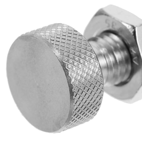 Close-up of Self-Locking Stainless Steel Spring Plunger Pin With M10 Thread And Knurled Handle used for industrial equipment locking.