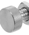 Close-up of Heavy Duty Stainless Steel Self Locking Indexing Plunger Pin With Spring Loaded Retractable Knurled Handle.