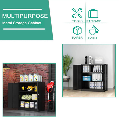 Heavy Duty Two Door Steel Locking Storage Cabinet With Adjustable Shelves Secure Garage Cupboard For Workshop Supplies And Daily Gear Lock Everything Up