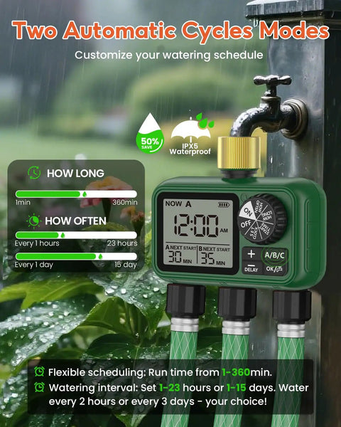 Outdoor Garden Water Timer For Hose With Auto Manual And Rain Delay Modes All In One 3 Zone Sprinkler Irrigation Controller