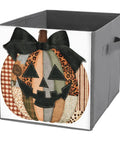Kicker Quality Patchwork Fabric Storage Cube Built For Quick Room Upgrades With Heavy Duty Stitching And A Knockout Pumpkin Silhouette.