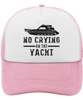 Pink Women's Breathable Sports Trucker Cap With Anti-Sweat Band featuring 'No Crying on the Yacht' text