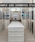 Spacious modern closet with white cabinets featuring 50 Pack 6 Inch Brushed Stainless Steel Cabinet Pulls With Three And Three Quarters Inches Center To Center Spacing Includes 100 Screws For Easy Replacement Of Kitchen Drawers And Cabinet Doors.