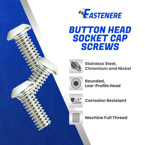 Hardcore Button Head Socket Cap Screws 10 Pack 5/16-24 X 1/2 Inch 18-8 Stainless Steel Machine Bolts with rounded head.