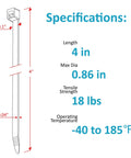 Specifications diagram of 4 Inch Zip Ties 200 Pack With 18 Lb Tensile Strength Black UV Resistant Small Cable Ties for various projects.