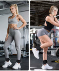 Two women in gym outfits using Pro Level Ankle Strap For Cable Machine With Thick Breathable Padding for leg exercises.