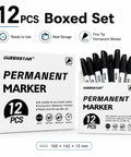 Black Permanent Markers 12 Pack Quick Dry Waterproof Ink For Office School Warehouse And Any Surface Like Plastic Metal Wood Glass Tiles And Fabric Stays Put Smudge Resistant Bold Marks Last Through Water Fading And Everyday Wear. 12-piece boxed set