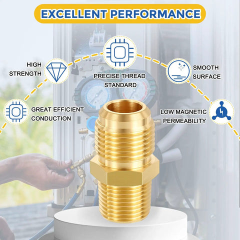 Brass Pipe Fittings Kit For Air Oil And LP Propane Systems DIY Friendly One Half Inch Male Flare To Three Eighths Inch Male NPT Hex Nipple Pipe Adapter Reducer Three Pack Durable Connectors For Quick Secure Leak Free Seals, focus on performance attributes
