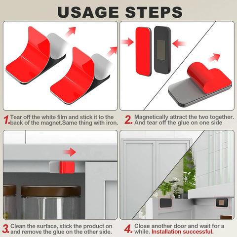 5 Pack Ultra Thin Magnetic Door Catch With Adhesive Tape, 0.08 Inch Stainless Steel Cabinet Latch, Easy No Drill Install steps