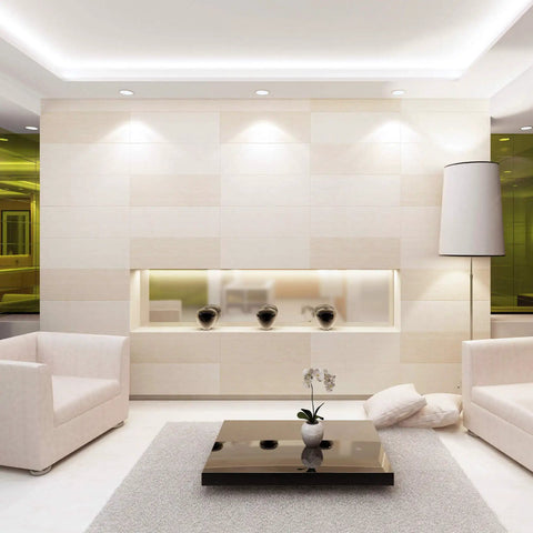 Modern living room illuminated with 250 Watt Equivalent PAR38 LED Flood Light Bulbs 3300 Lumens Dimmable Full Glass 5000K spotlight