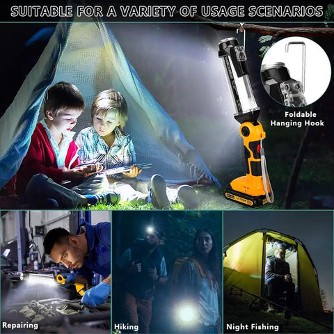 Rechargeable 2000 Lumen Work Light With 3 Modes and USB A Charging Port, Handy Hook for versatile outdoor usage scenarios