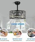 Crystal Ceiling Fan With Lights And Remote Bladeless Fandelier 18 Inch Caged Industrial Ceiling Fan in a modern living room